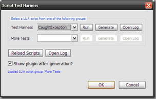 Plugin's Script Test Harness Dialog