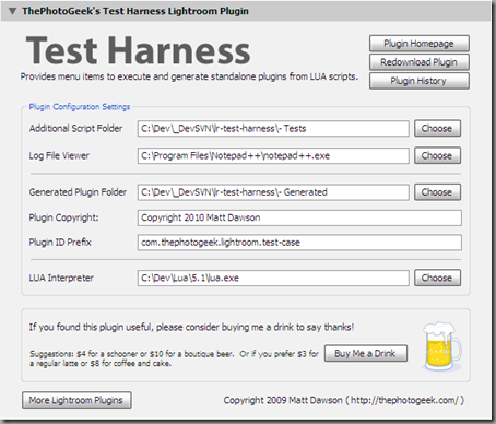 Test Harness configuration dialog